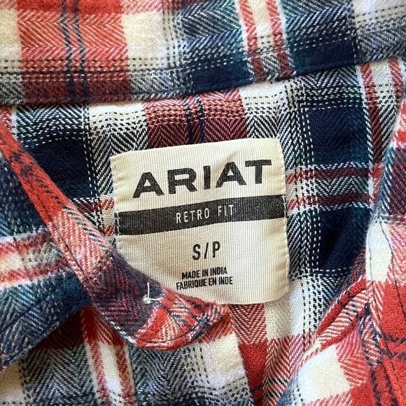 NWT ARIAT Red Blue Plaid Long Sleeve Retro Fit Pearl Snap Button Shirt Mens Sz S - Picture 4 of 9